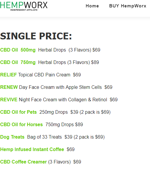 hempworx product price list