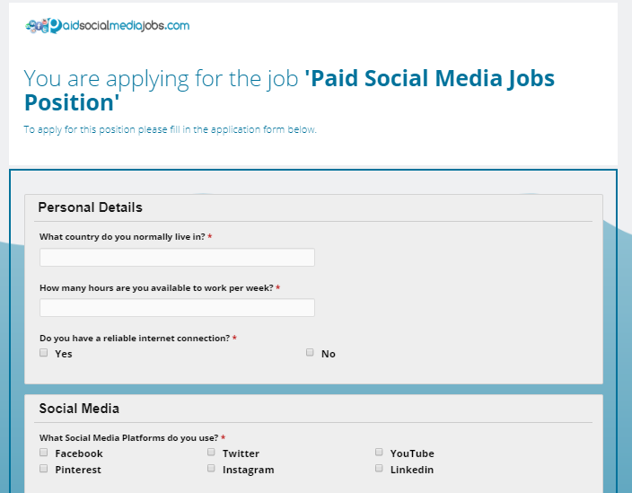 paid social media jobs application