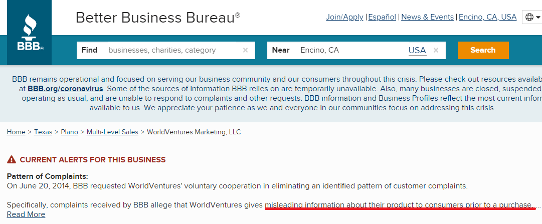 WorldVentures BBB Complaints
