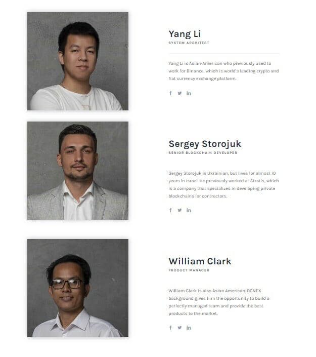 Yang Li, Sergey Storojuk and William Clark of ix wallet