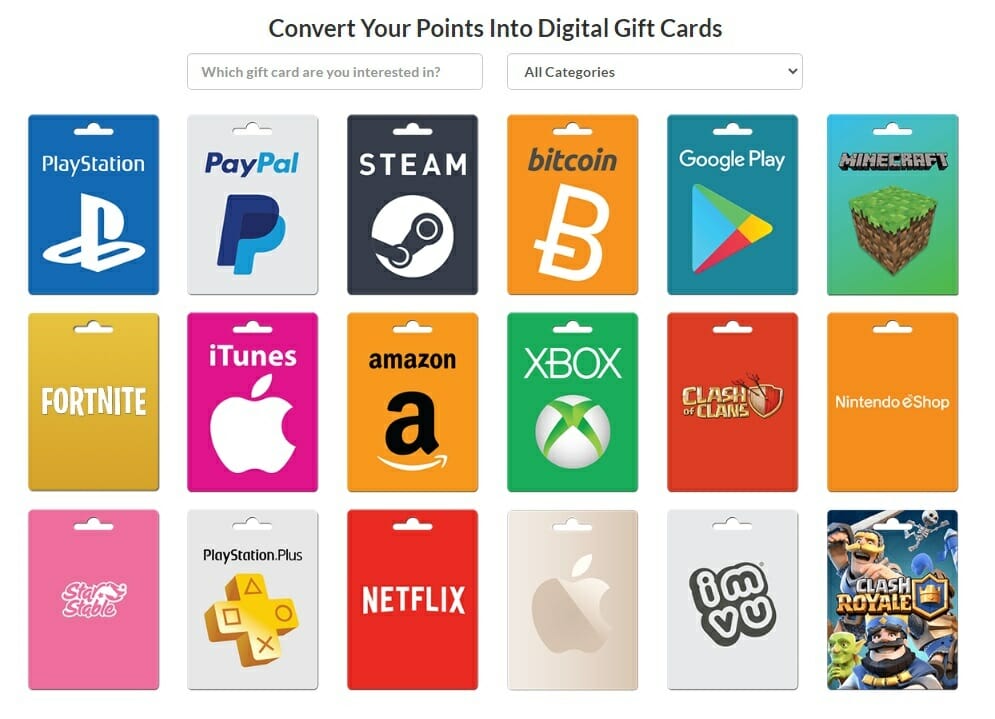 pointsprizes rewards digital cards