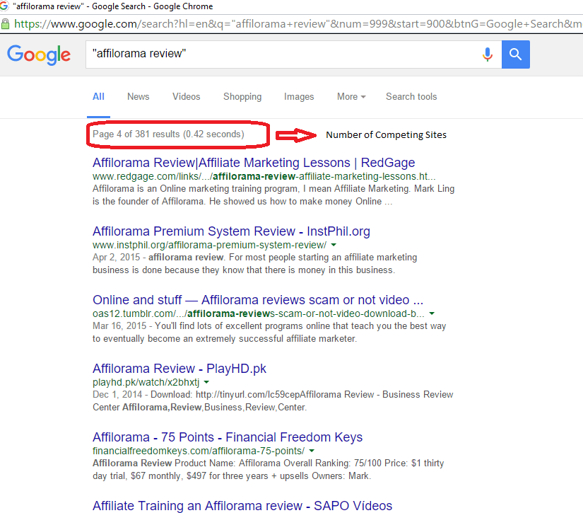 Affilorama_search_competing_sites_initial