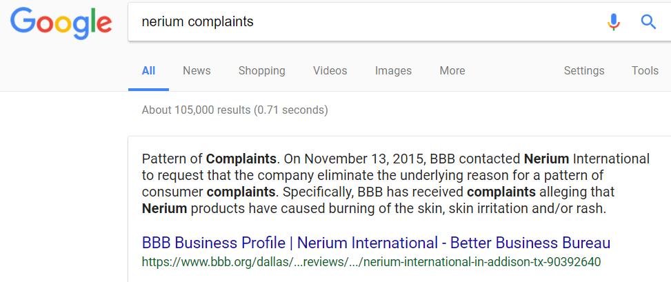 Nerium Complaints