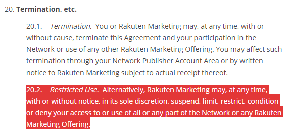 rakuten marketing termination terms and conditions