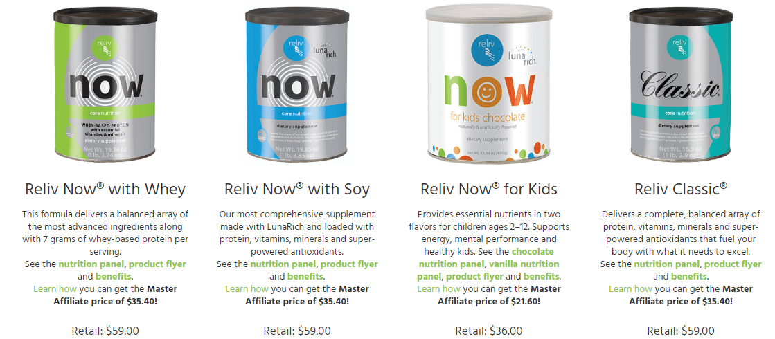 reliv international core nutrition products